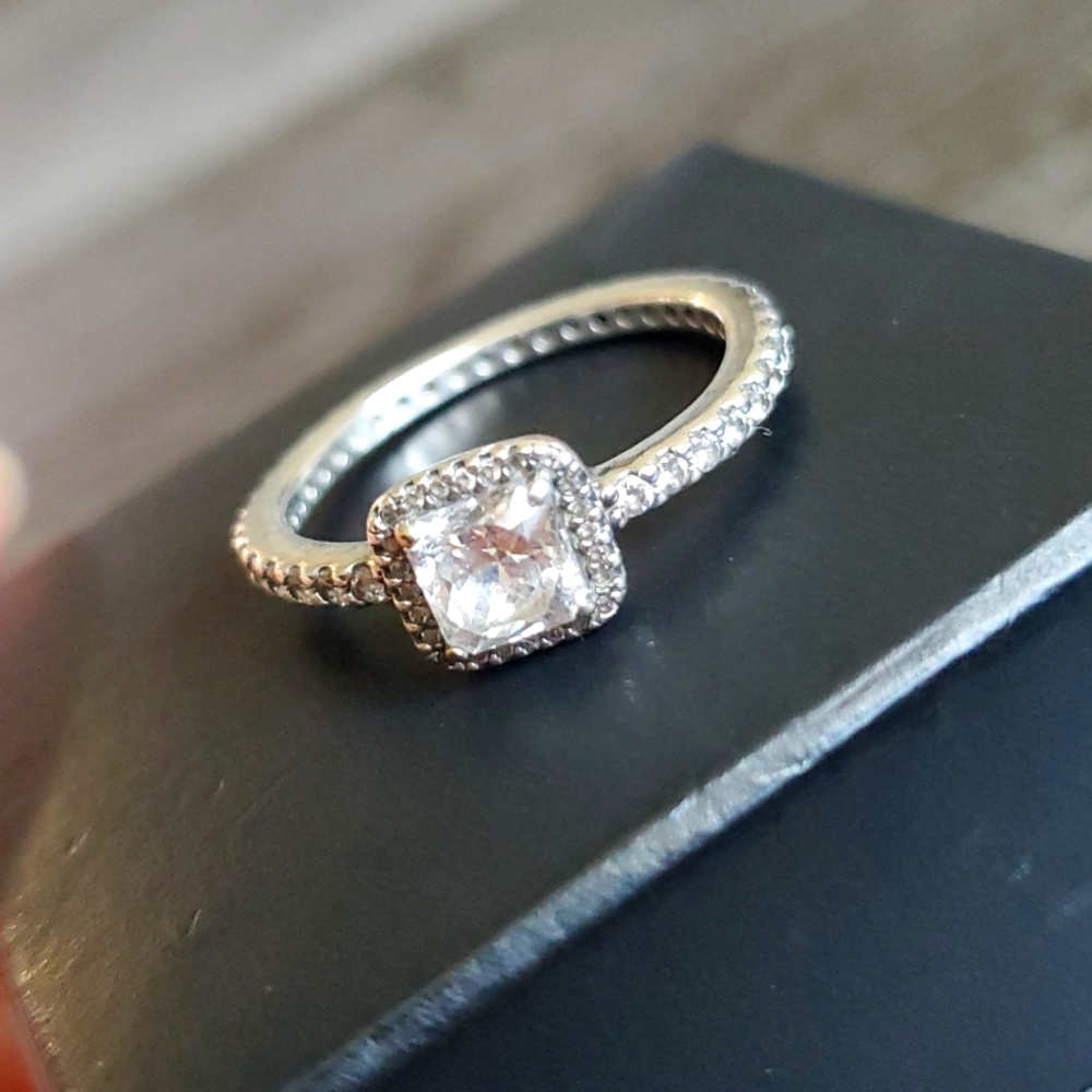 Pandora - Square Sparkle Halo Ring Size 9